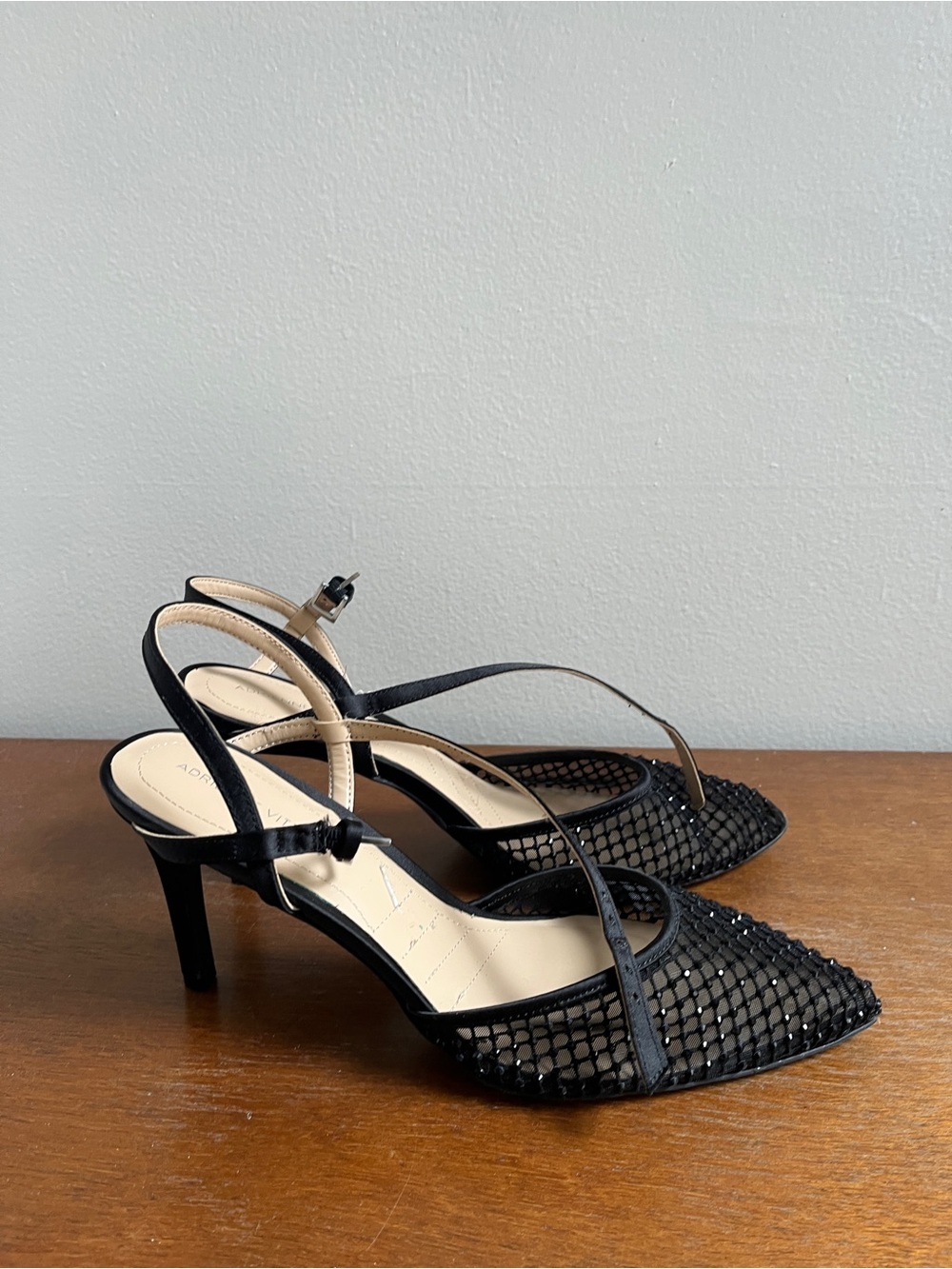 Black Mesh Pointed-Toe Slingback Heels Size 10